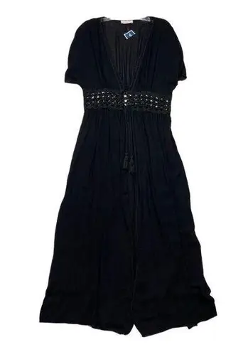 Lavender Field *New Swimsuit Cover Up Womens Lg Black Crochet Maxi Tie Travel