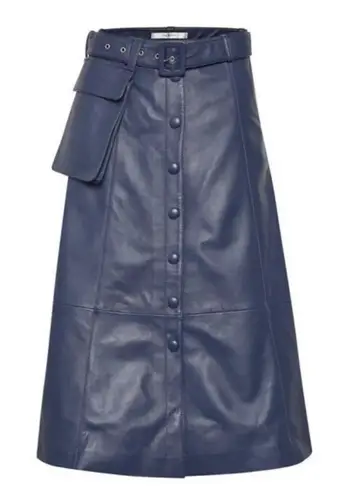 Gestuz Midi Blue Lambskin Leather Belted Pouch Skirt New with Tag W2004 Sz S 2