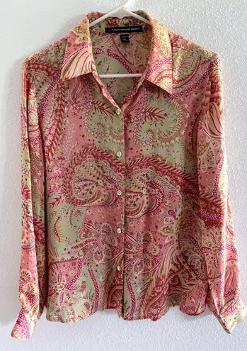 Ellen Tracy Vintage Ellen Tracy Silk Blouse Womens 12P Pink Paisley Luxury Career 90s