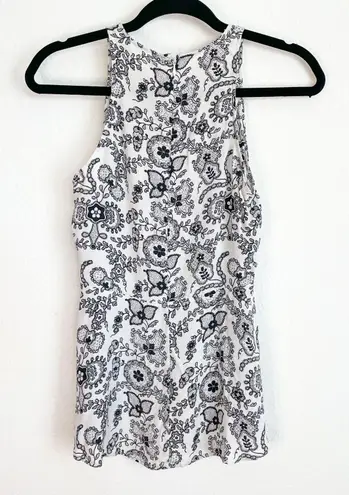 A.L.C. Black & White Floral Silk Sleeveless Blouse