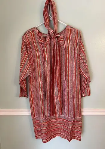 Vtg 1960's Polly Hornburg Original "Calypso" Silk Belted Dress 12 Red Stripe