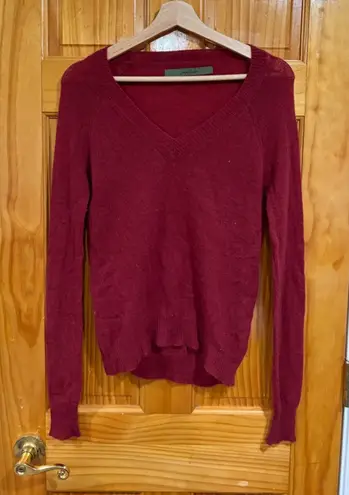Enza Costa 100% Cashmere V Neck Sweater Burgundy Red Size XS Soft Luxe Knit