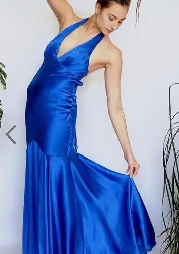 Cache  Blue Silk Mermaid Pageant Prom Gown Dress