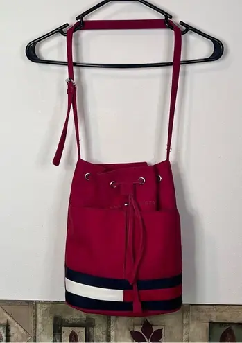 Tommy Hilfiger  Vintage 90s Y2K Red bucket shoulder bag purse streetwear retro