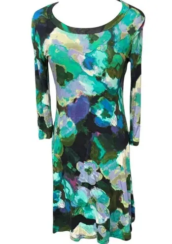 cupio Floral Print Long Sleeve Scoop Neck Stretch Pullover Mini Dress Size Small