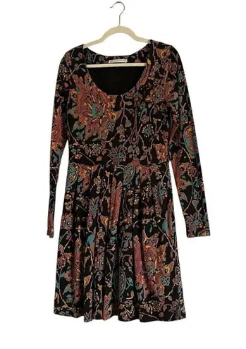 Peruvian Connection babydoll mini dress Long Sleeve Abstract print Sz Small