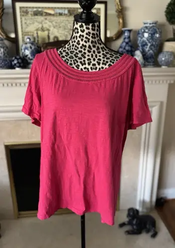 Talbots  Lattice Trim Women’s T-Shirt Pink Size 2X 100% Cotton Short Sleeve