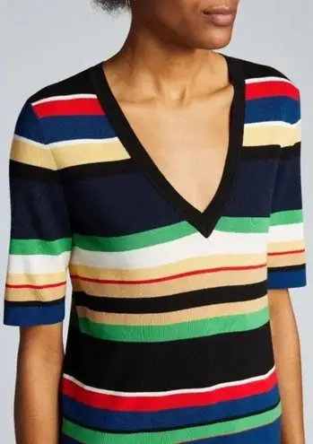 Veronica Beard • Myra Striped Pullover Sweater Multi short sleeve v neck knit