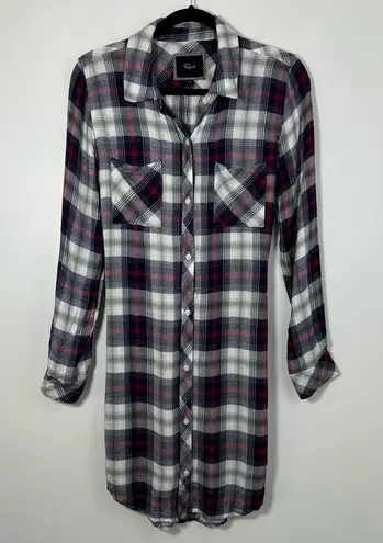 Rails Plaid Flannel Long Sleeve Shirt Dress Tie Waist Size S