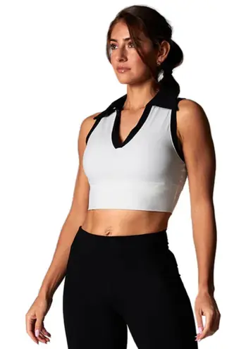 Women's TAVI White Black Collared Crop Top Size L Size L