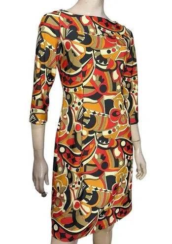 Jude Connally Women’s Size S Orange Red Geo Abstract Print Sheath Dress