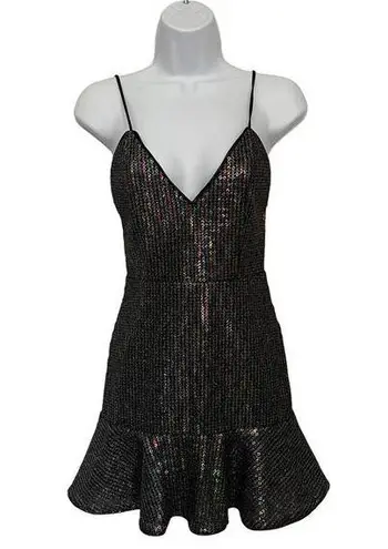 X by NBD  Sequin Mini Cocktail Dress XS Black Flounce Revolve Whimsigoth Space