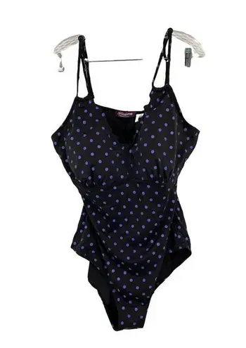 TAILLISSIME Womens Grey Purple Polka Dot V Neck One Piece Swimsuit 22W Gray