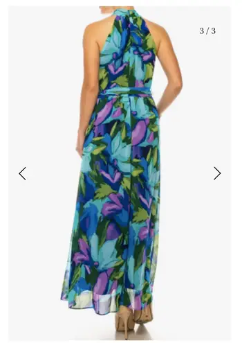 London Times Aquamarine Criss Cross Halter Neck Maxi Dress