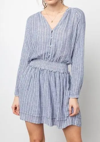 Rails Jasmine Tibet Stripe Mini Dress Size Small Blue/White Boho Linen - Image 1