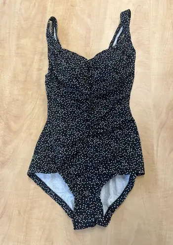Le Suit LE COVE NWOT One Piece Black & White Polka Dot Modest Pin Up Style Size 10