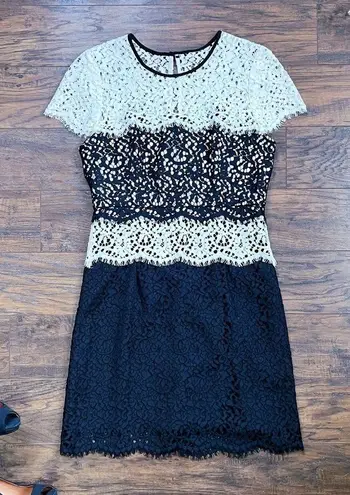 Milly • Gabrielle Dress color block lace two tone sheath black white cocktail