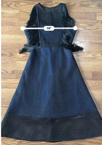 Self Portrait Self-Portrait Neoprene Black & Navy Flared Fringe Dress size 6 /SMALL