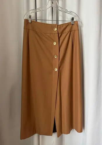 Vintage OOAK high waisted Brown wrap maxi skirt gold button closing large