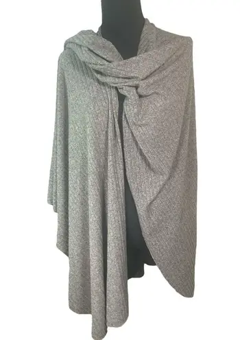 Heather brushed grey ribbed poncho cape wrap layering large open front scarf Gray Size undefined
