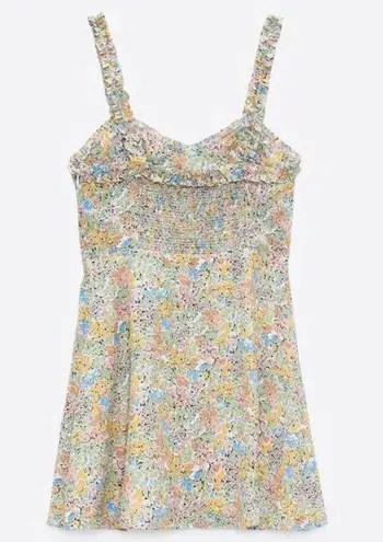 ZARA Mini Floral Ruffle Strap Sweetheart Neckline Colorful summer sun Dress