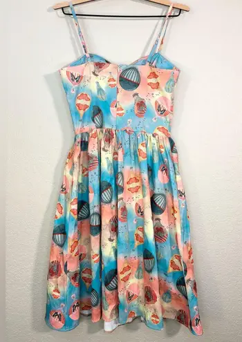 Voodoo Vixen Vintage 50s Inspired Butterfly Hot air Balloon Print Dress Size M Pink Size M