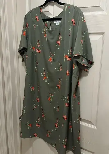 Ava & Viv  short sleeve green floral shirt dress size 3X