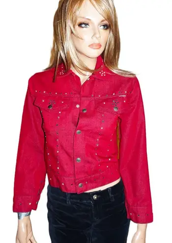 Vintage Put on Shop Burgundy Crystals Jean Jacket 14 XS