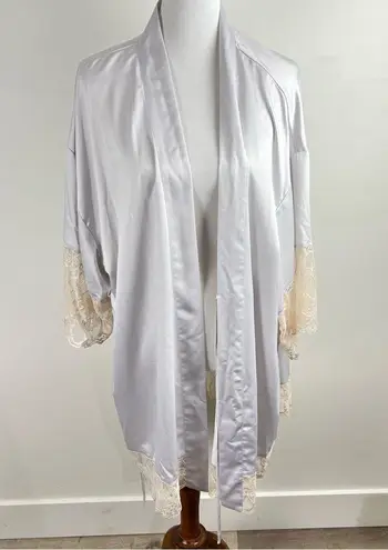 Flora Nikrooz Satin & Lace Trim Robe - XL White Bridal Loungewear