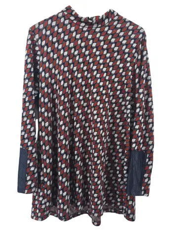 Tyler Boe Geometric Print Mock Neck Quarter Zip Long Sleeve Tunic XL Red - Image 1