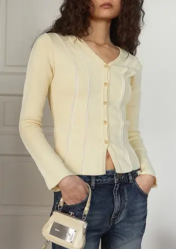 Matin Kim CUT LINE SLIM CARDIGAN IN LIME Size Medium NWT