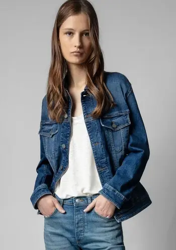 Zadig & Voltaire Kase Denim Heart Jacket in Dark Blue Small