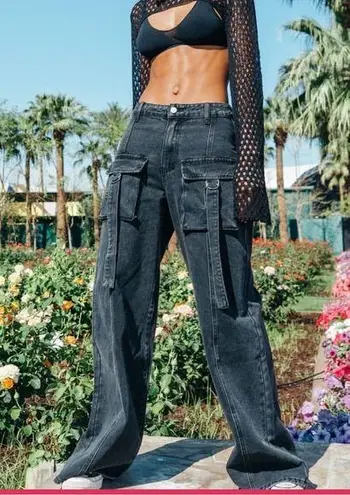 Cider Mid Rise Pocket Wide Leg Cargo Jeans Women’s Size Med