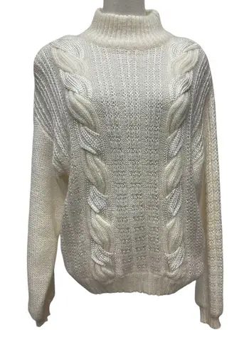 Vintage D.D Sloan Cream Sz L Women's Cable Knit Turtleneck Sweater Chunky Warm White Size L