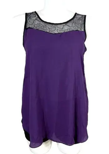 Mossimo Womens Blouse Top Flyaway Nearly Sheer Lace and Chiffon Purple Large