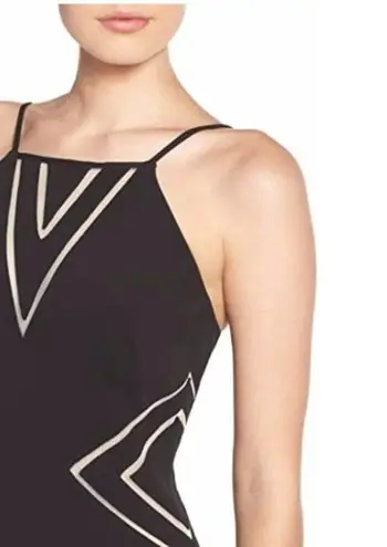 Aidan Mattox Dress 10 NWT Cutaway Crepe Halter Jersey Mesh Sheer Detail Illusion