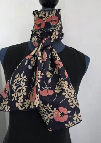 Vintage Navy Blue with Flowers Neck Scarf Orange