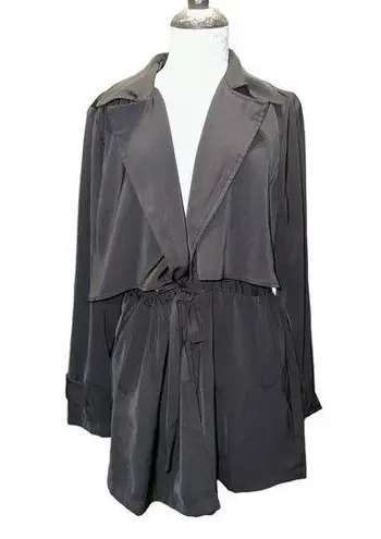 MudPie Trench Cardigan Womens Hollis Flap Black Tie Waist Classic Size Medium