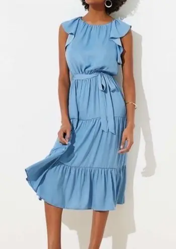 Loft  Cornflower Blue Tiered Ruffle Flutter Midi Dress