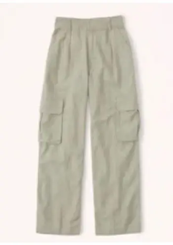 Abercrombie & Fitch ✨ Linen-Blend Tailored Ultra Wide-Leg Cargo Sz S Green Pants✨ thumbnail 6