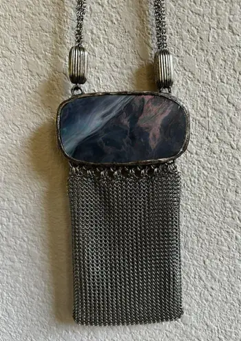 Long Chain Purse Pendant Necklace Silver Plated Cell Phone Holder Msrp $224