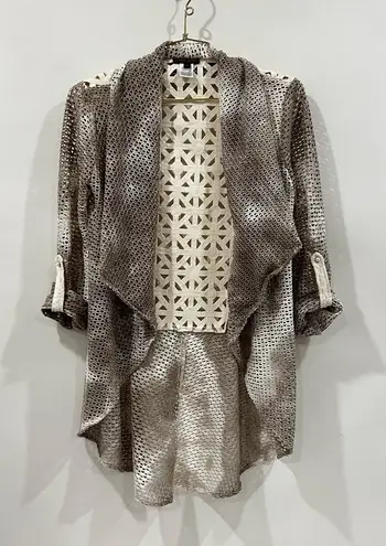 Alberto Makali Makali Waterfall Lattice Lace Open Front Cardigan Size Small Beige Tan
