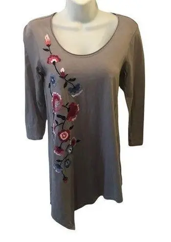 Garnet Hill Embroidered Asymmetrical-Hem Tunic Gray Size XS SOLD OUT