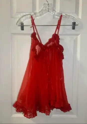 VTG Bra Lin Charms Red Mesh Sheer V Neck Chemise Teddy S