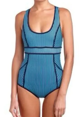Spanx  Swim Hourglass Racerback One-Piece, Navy Splash Stripe- size 8 - Image 1