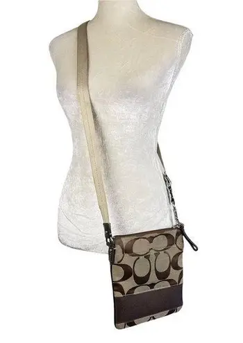 Coach  Brown Signature Jacquard Stripe Crossbody Bag Purse Adjustable Strap