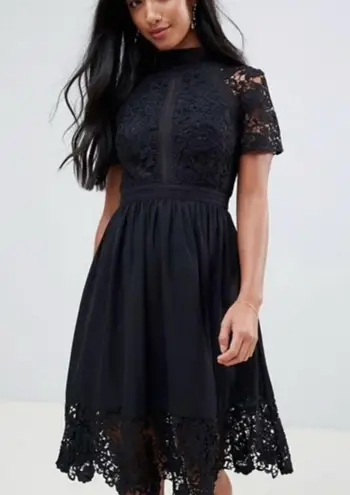 Chi Chi London black lace crotchet mock neck dress