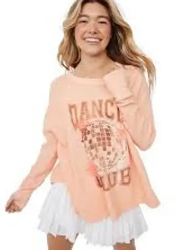 OFFLINE BY AERIE Peach Dance Club Graphic Waffle Knit Long Sleeve Tee NWT Small Pink