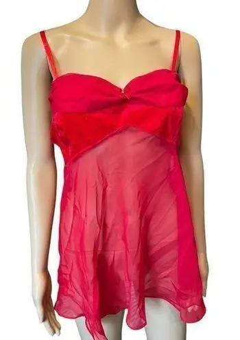 Je T’adore Vintage Red Velvet Chiffon Coquette Glam Luxe Sheer Lingerie Slip Top Size L