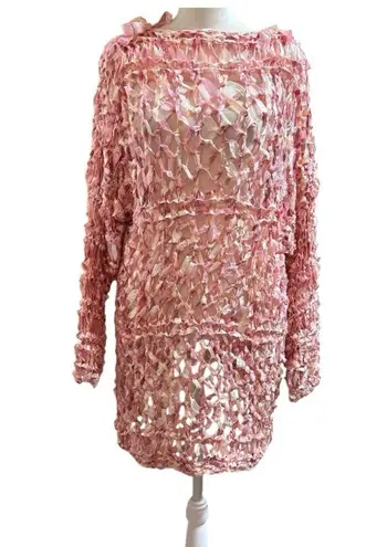 Hand knit with large needles, draped tunic / dress / beach coverup, NWOT White Size M